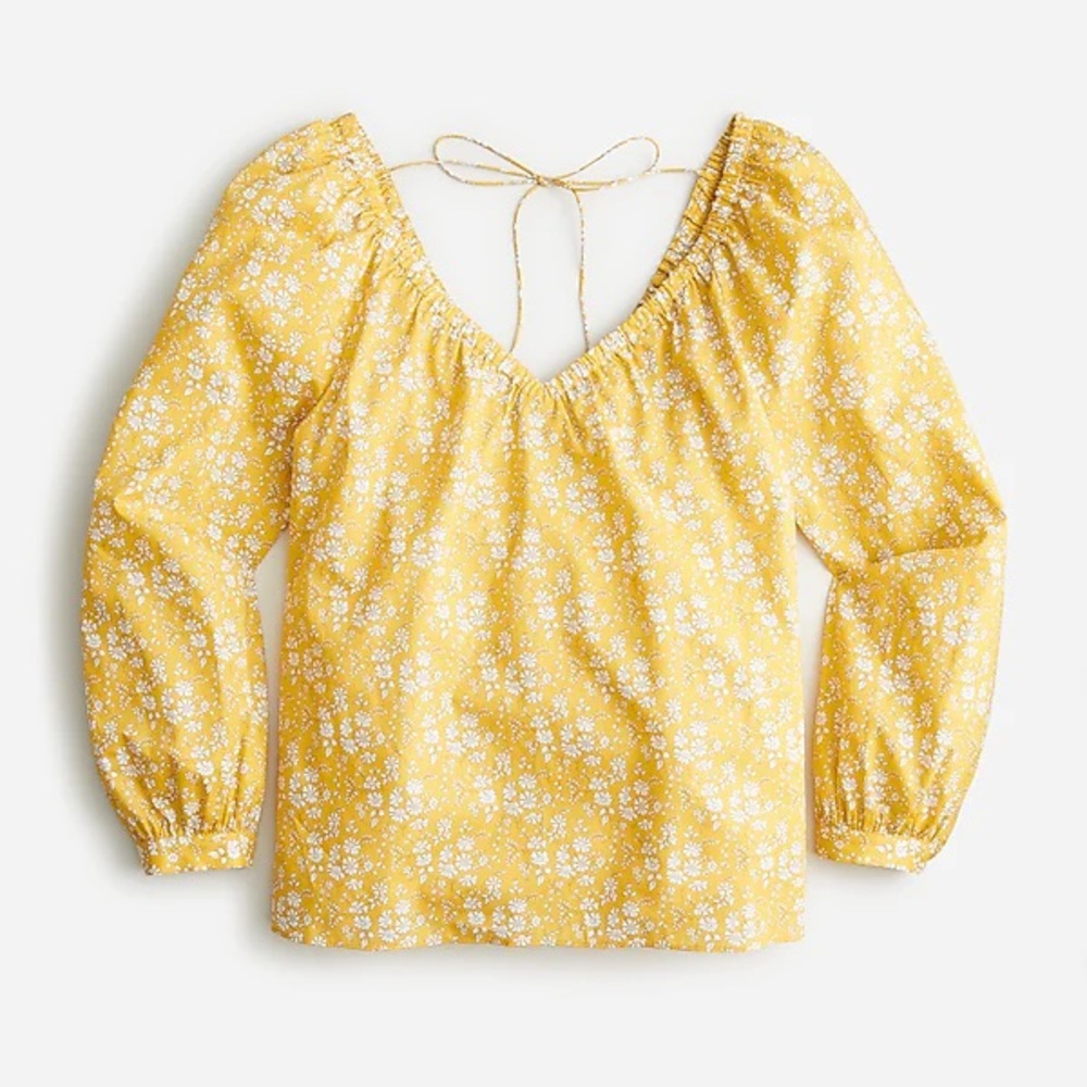 J CREW V NECK BLOUSE IN LIBERTY CAPEL FLORAL PRINT LONG SLEEVE YELLOW NWT SZ LG